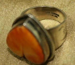 Vintage Dan Dodson Native American Sterling Silver Spiny Oyster Heart Ring Sz 5 6