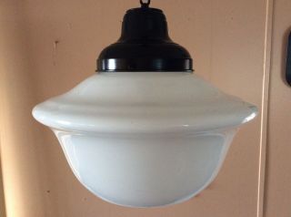 Vintage School House Hanging Light Milk Glass Industrial Church Light 1920s