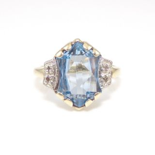 Vintage Estate 10k Yellow Gold Blue Topaz Diamond Accent Ring Size 5.  75 Ggb