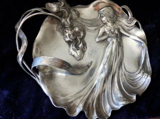 A Stunning And Very Large Art Nouveau Wmf Jugendstil Tray With Stylish Maiden