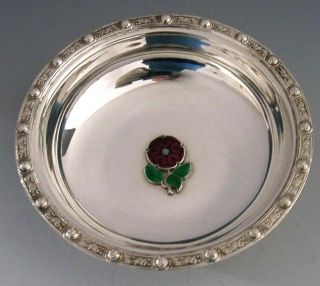 Quality Solid Silver Enamel Celtic Tudor Red Rose Dish 1973 English
