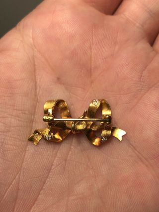 Pretty Antique Victorian 14k Gold & Enamel Ribbon Bow Brooch Watch Pin 5