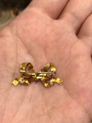 Pretty Antique Victorian 14k Gold & Enamel Ribbon Bow Brooch Watch Pin 6