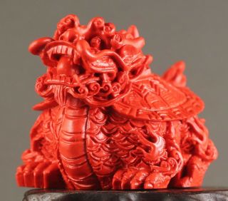 Chinese natural cinnabar red jade hand - carved dragon tortise pendant 2.  2 inch 2