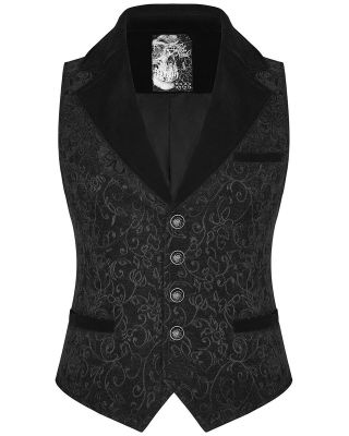 Punk Rave Mens Vest Waistcoat Black Jacquard Velvet Goth Steampunk Victorian Vtg