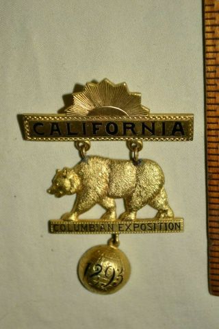 1893 Antique California Delegate World Fair Columbian Exposition Pin Pasquale
