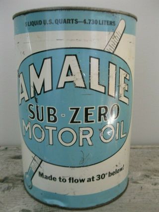 Vintage Amalie Sub - Zero Motor Oil 5 Quart Tin Can Old Advertising Thermometer