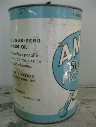 Vintage AMALIE SUB - ZERO Motor Oil 5 Quart Tin Can Old Advertising Thermometer 2