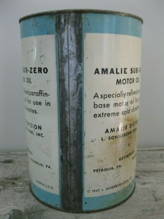 Vintage AMALIE SUB - ZERO Motor Oil 5 Quart Tin Can Old Advertising Thermometer 3
