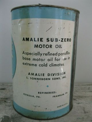 Vintage AMALIE SUB - ZERO Motor Oil 5 Quart Tin Can Old Advertising Thermometer 4