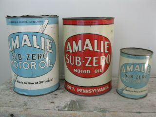 Vintage AMALIE SUB - ZERO Motor Oil 5 Quart Tin Can Old Advertising Thermometer 7