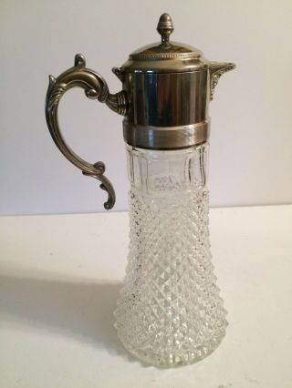 Crystal Carafe Pitcher Decanter Vintage Silverplate Top With Ice Chiller Insert 4