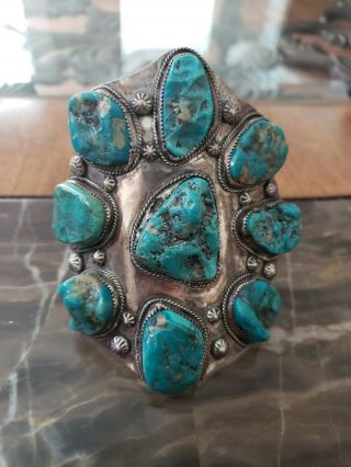 Large Vintage Native American Turquoise Sterling Silver Cuff