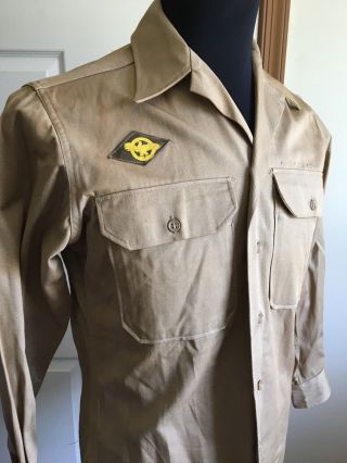 WW2 US Army Khaki Cotton Shirt,  named to a D - Day vet,  EXC, 2