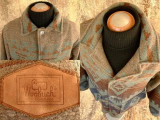 ✰vivid✰ Vintage Woolrich Southwest Wool Blanket Jacket Coat Indian Navajo Usa Lg