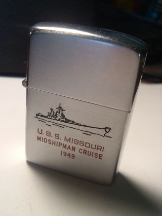 Rare Authentic 1949 Uss Missouri Surrender Coin Zippo Midshipman Cruise Un - Fired