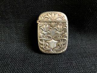 Antique Art Nouveau Match Safe Box Vesta Scroll Flowers Sterling Silver Repousse
