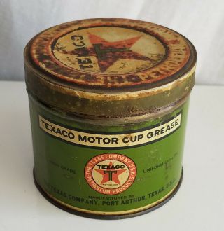 Texaco Motor Cup Grease Can 1930s Port Arthur Texas 1lb Vintage Gas Oil