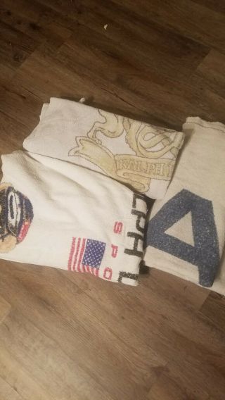 Vtg Usa Ralph Lauren Polo Sport Beach 3 Towels Polar Bear,  Safari,  Big Flag 90s