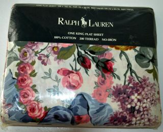 Vtg Ralph Lauren Allison King Flat Sheet Florals In Pkg L22