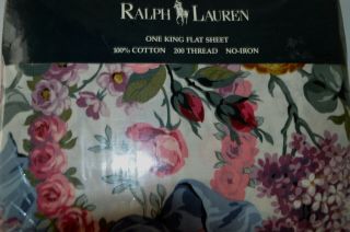 Vtg Ralph Lauren Allison King Flat Sheet Florals in Pkg L22 3