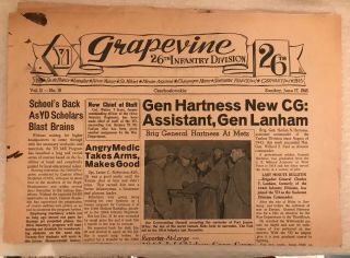Wwii Paper Grapevine 26th Infantry Division Yd 17 June 1945 Czechoslovakia