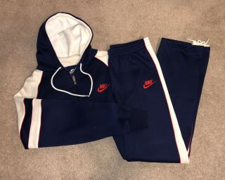 Vintage Nike Fleece Track Suit Navy Blue Red White