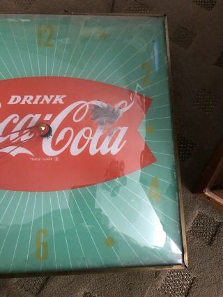Vintage Coca - Cola Pam Fishtail Clock No Breaks In Crystal.  Does Not Work 3