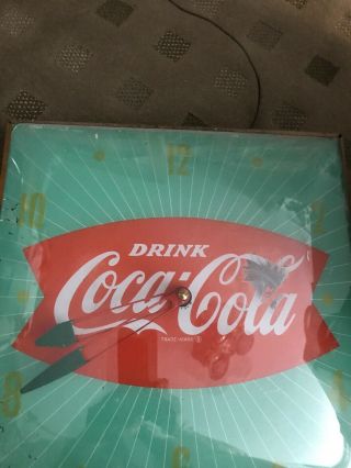 Vintage Coca - Cola Pam Fishtail Clock No Breaks In Crystal.  Does Not Work 5