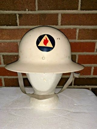 Wwii Civil Defense Helmet W Flame Decal And Liner Ww2 Defence