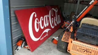 Large Vintage Coke Sign Coca Cola Soda Metal Sign Steel Frame.  Great