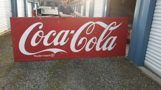 Large Vintage Coke Sign Coca Cola Soda Metal Sign steel frame.  Great 3
