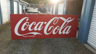 Large Vintage Coke Sign Coca Cola Soda Metal Sign steel frame.  Great 4