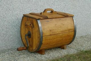 Old Antique Primitive Wooden Barrel Butter Churn Hand Crank Folk Art Austria 19c