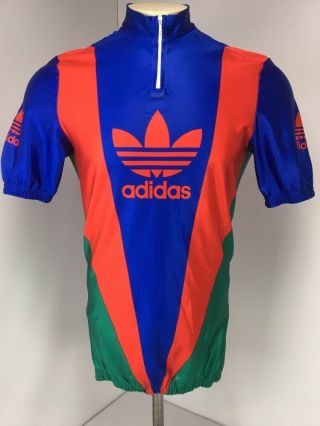 Vtg 80s Adidas Colorblock Trefoil Spell Out Sz L Cycling Jersey Made In Italy