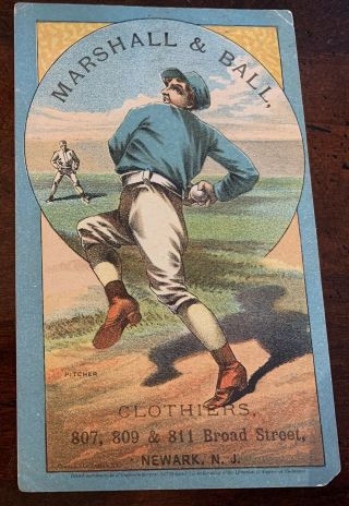 C.  1880s Baseball Card Marshall & Ball Clothiers Old Vintage Rare Pitching