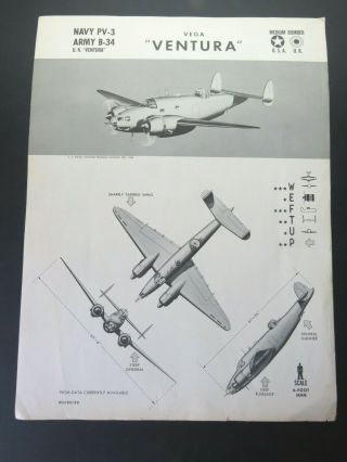 1943 18.  5 " X 24.  8 " Navy Aircraft Id Poster - Pv - 3,  B - 34,  Ventura