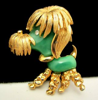 Rare Vintage 2 " Signed/numbered Boucher Goldtone Green Lucite Dog Brooch Pin A11