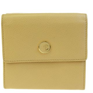 Authentic Chanel Cc Logos Trifold Wallet Purse Leather Beige Vintage 68ef448