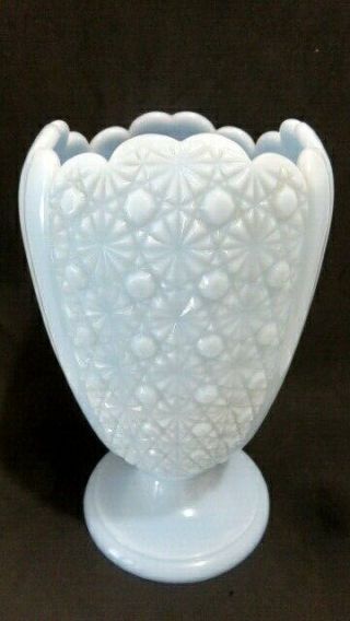 Vintage Fenton Daisy & Button Pattern Pastel Baby Blue Milk Glass 9 " T Vase