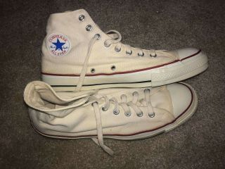 Converse Chuck Taylor All Stars.  White,  With Blue Label Made In Usa.  Size 12.