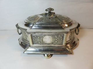 Fabulous Antique Silver Plated Butter Dish Lion Head Handles Germany