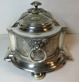 Fabulous Antique Silver Plated Butter Dish Lion Head Handles Germany 2