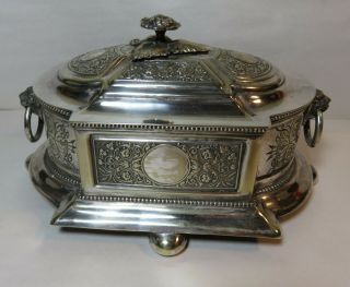 Fabulous Antique Silver Plated Butter Dish Lion Head Handles Germany 3