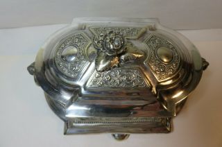 Fabulous Antique Silver Plated Butter Dish Lion Head Handles Germany 4