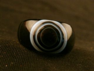 Exquisite Pure Tibetan Natural Agate Dzi Om Eyed Ring X109