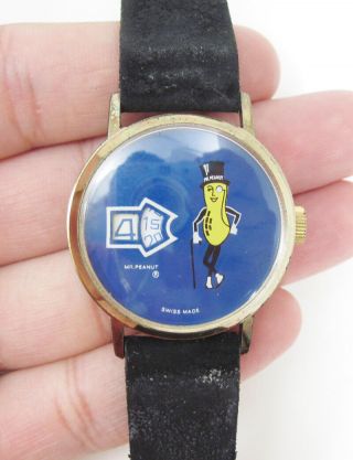 Vintage Planters Mr Peanut Swiss Made Blue Automatic Watch
