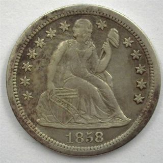 1858 - S Seated Liberty Silver 10 Cents Nearly Uncirculated Rare Keydate