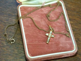 Vintage 9ct Gold Diamond Cross And Chain Necklace