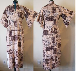 Vintage 1950s Stan Hicks Hawaiian Casuals Pake Muu Cotton Dress B34 Sz Xs Hawaii